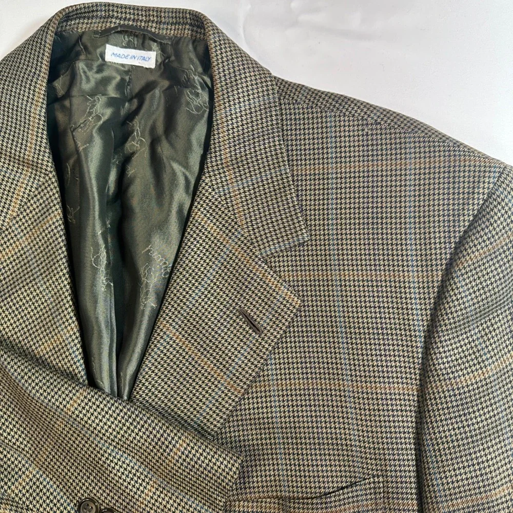 Brioni for Neiman Marcus Houndstooth Plaid Wool Jacket 48 Long Italy FLAWED